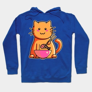 Cute cat eating fish with chopsticks Hoodie